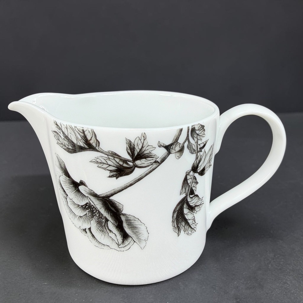 Royal Worcester Black Peony Porcelain Creamer Pitcher White‎ Black Floral 2007